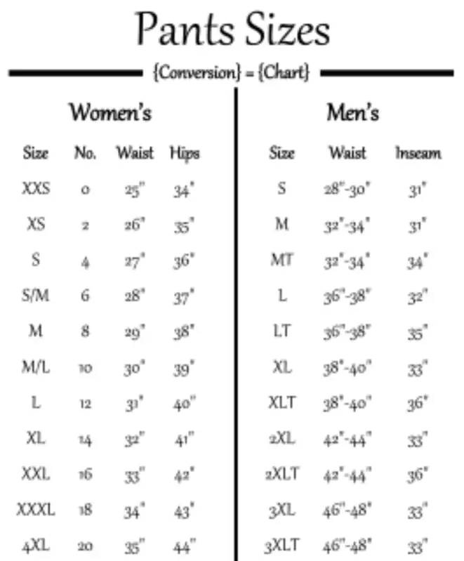 pants-size-conversion-charts-sizing-guides-for-men-women-2022