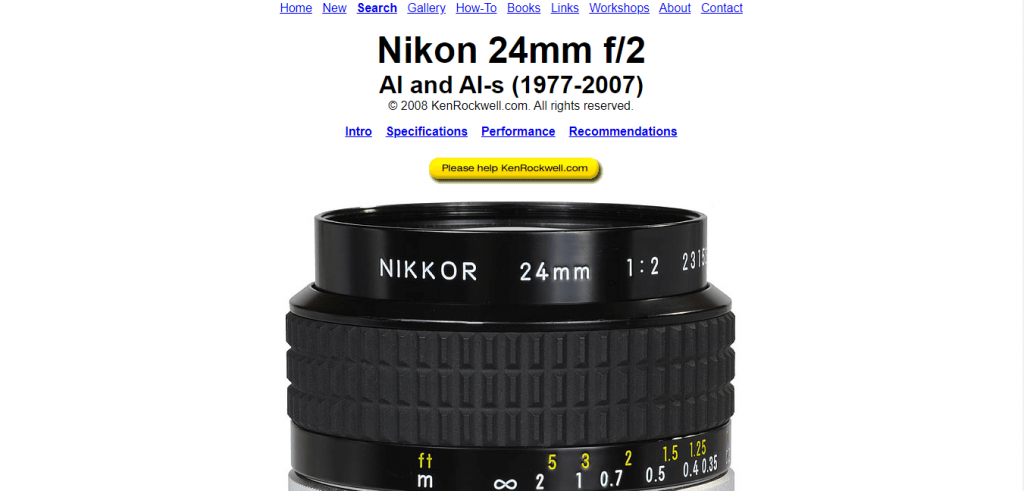 Nikon AF Nikkor 24mm F2 Ais Wide Angle Prime lens