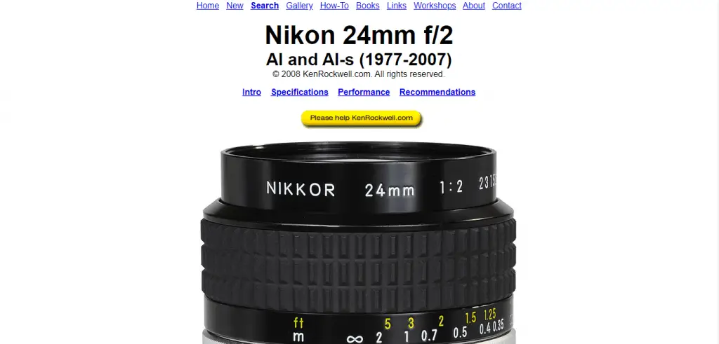 Nikon AF Nikkor 24mm F2 Ais Wide Angle Prime lens