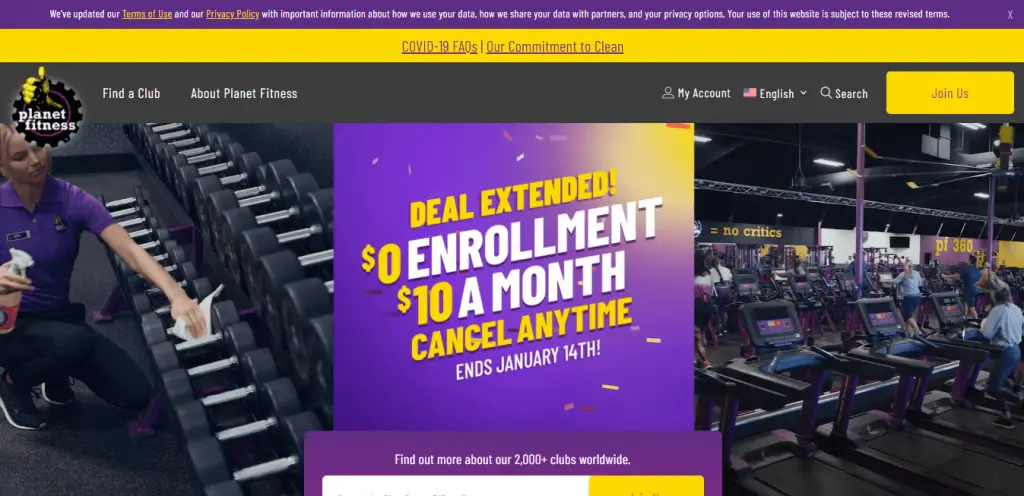 official Planet Fitness website