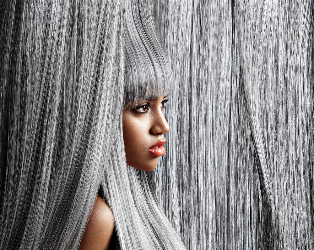 woman s profile trendy grey hair background