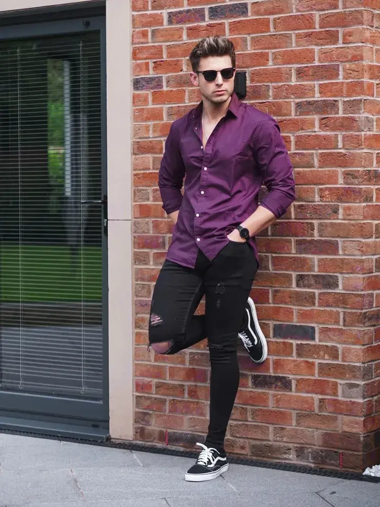 Purple Shirt with Black Jeans