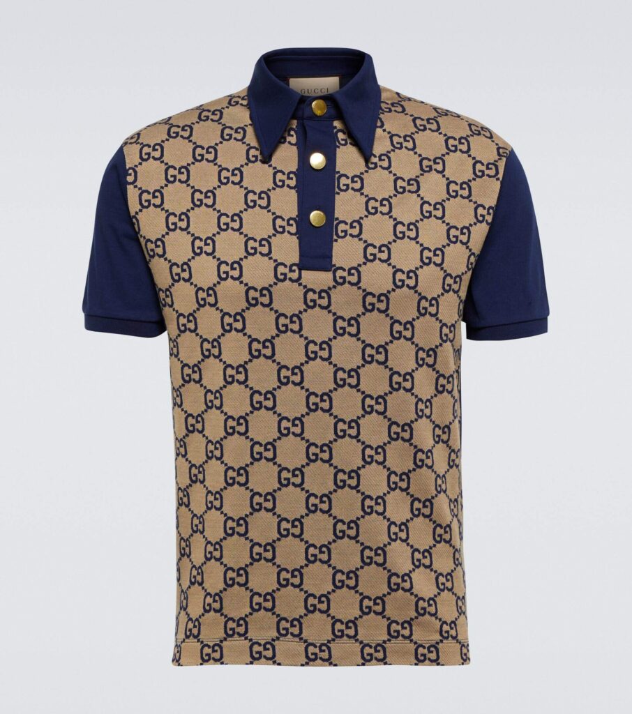 gucci BEIGEBLUE Maxi GG Silk And Cotton Polo Shirt